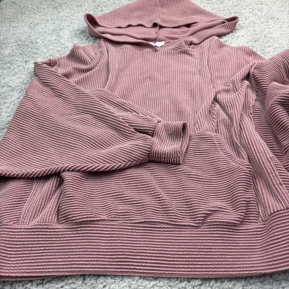 Pink Lily Sweatshirt Womens Medium Textured Oversized Cropped Hooded Hoodie - Picture 3 of 4